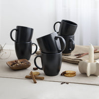 nortea – Nachhaltiges Steingut Tassen Set, 6-teilig, 380 ml, Schwarz Matt – Nordisches Design Kaffeetassen Set 6er