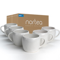 nortea – nordisches Design Steingut Kaffeetassen Set, 6-teilig (350 ml), mit organischen Formen, in modernem Weiß-Matt, nachhaltig hergestellt in Portugal