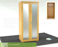 Nobis Spiegeltürenschrank | Kleiderschrank | mit Kleiderstange | 100% Bio Kiefer Massivholz