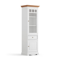 Bologna Elegante Massivholz Kiefer Vitrine 1-Türig | Farbe Weiß - Eiche