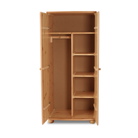 Claudia Kleiderschrank 100% Bio Kiefer | 2-Türig mit Kleiderstange und Regalfächer aus massivem Holz