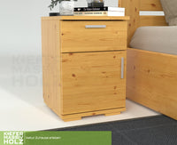 Nobis Kiefer Massivholz Nachttisch Nachtschrank | 1-Schublade 1-Türig | 100% Bio Kiefer